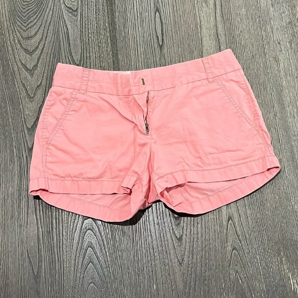 J. Crew Chino Broken-In Shorts Flat Front Hook & Eye Zip Fly Cotton Pink Size 2